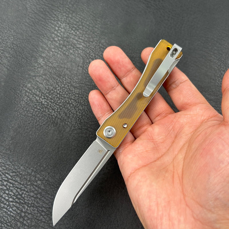 KUBEY KU2102 Akino Lockback Pocket Folding Knife Ultem Handle 3.15" Bead Blasted Sandvik 14C28N