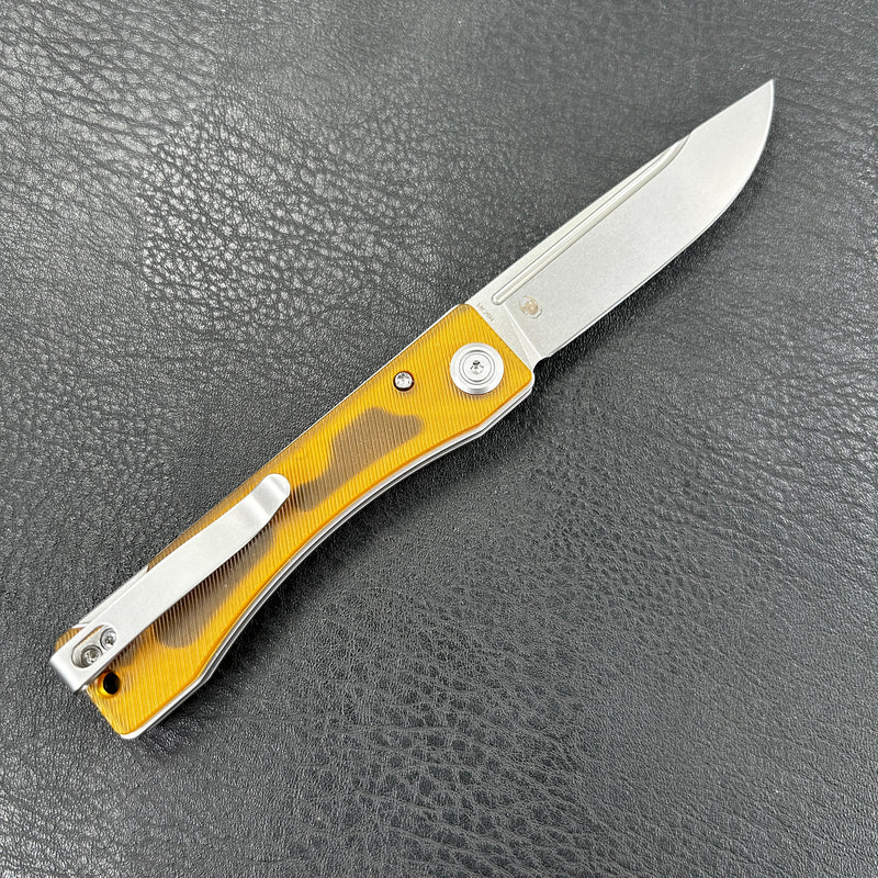 KUBEY KU2102 Akino Lockback Pocket Folding Knife Ultem Handle 3.15" Bead Blasted Sandvik 14C28N