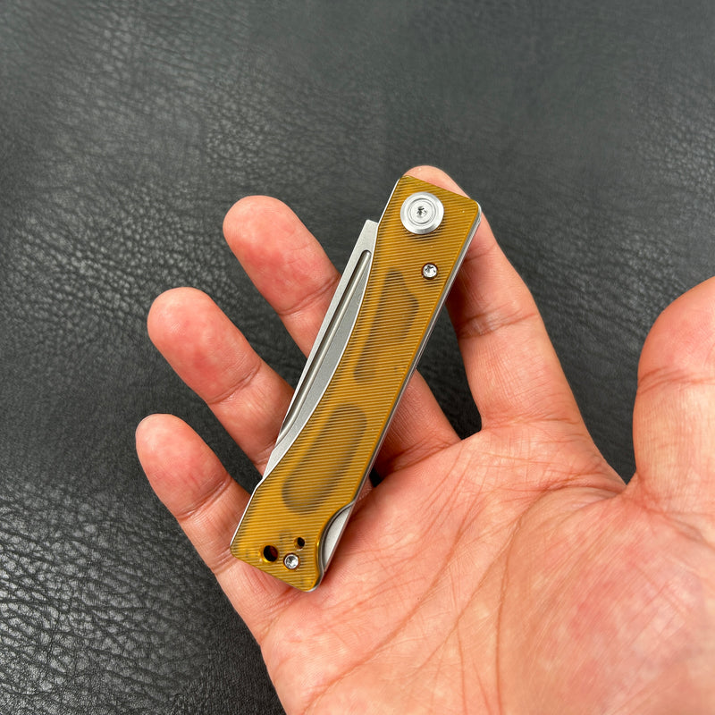 KUBEY KU2102 Akino Lockback Pocket Folding Knife Ultem Handle 3.15" Bead Blasted Sandvik 14C28N