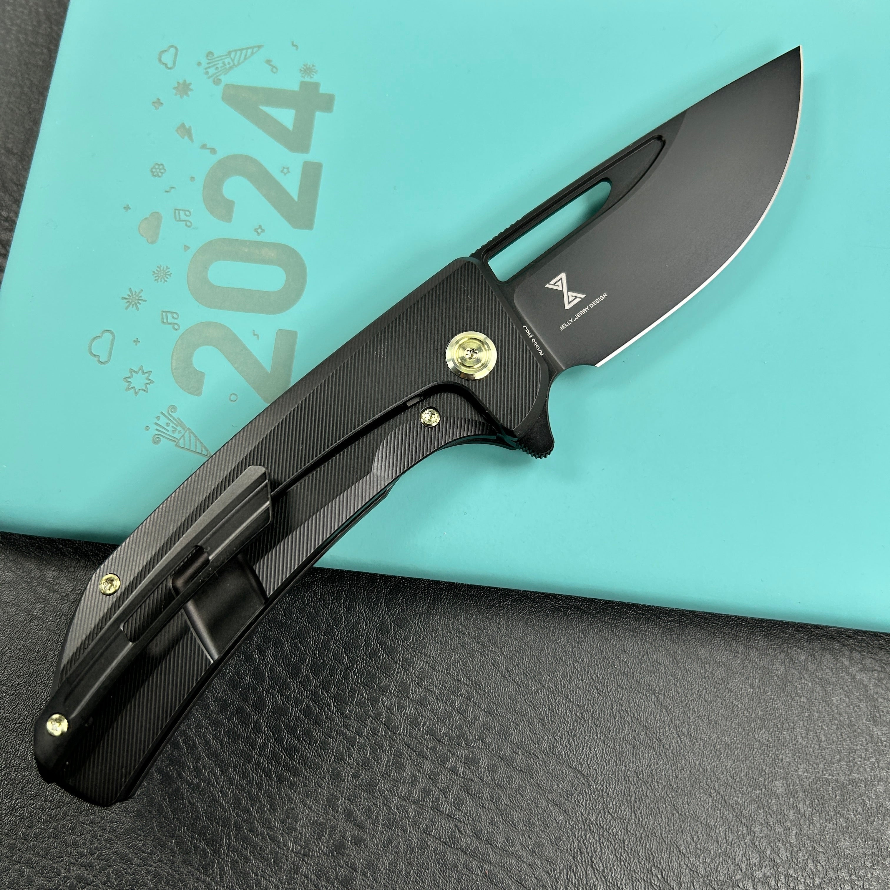 KUBEY KB368H Hyperion Frame Lock Flipper Knife Black Titanium Handle w/ Micro Milling Lines 3.5" Blackwash CPM-S35VN