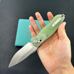 KUBEY Knife KU481C Pebble Crossbar Lock Jade  14C28N Folding Knife