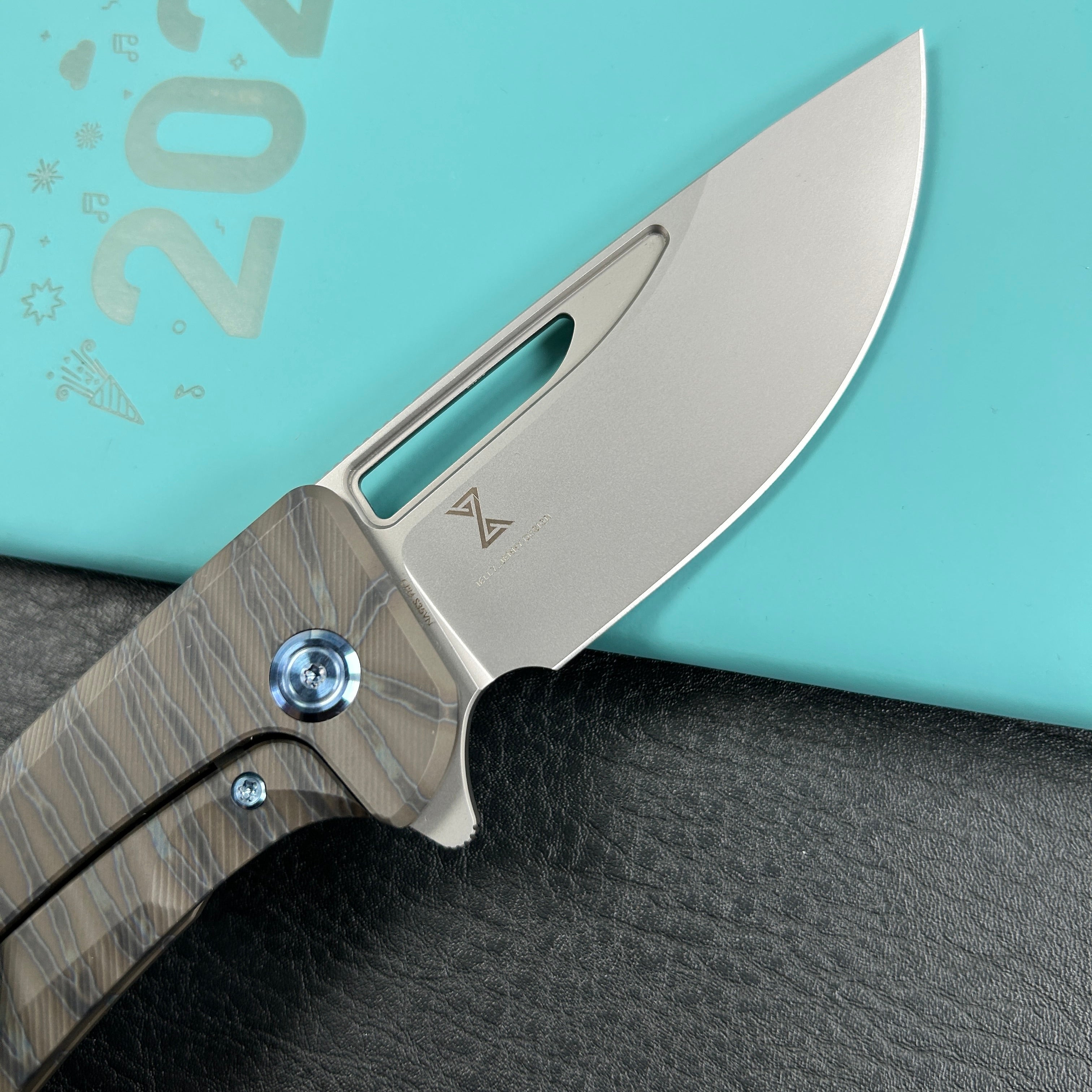 KUBEY KB368I Hyperion Frame Lock Flipper Knife Flame Titanium Handle w/ Micro Milling Lines 3.5" Sandblast CPM-S35VN