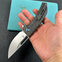 KUBEY KB368I Hyperion Frame Lock Flipper Knife Flame Titanium Handle w/ Micro Milling Lines 3.5" Sandblast CPM-S35VN