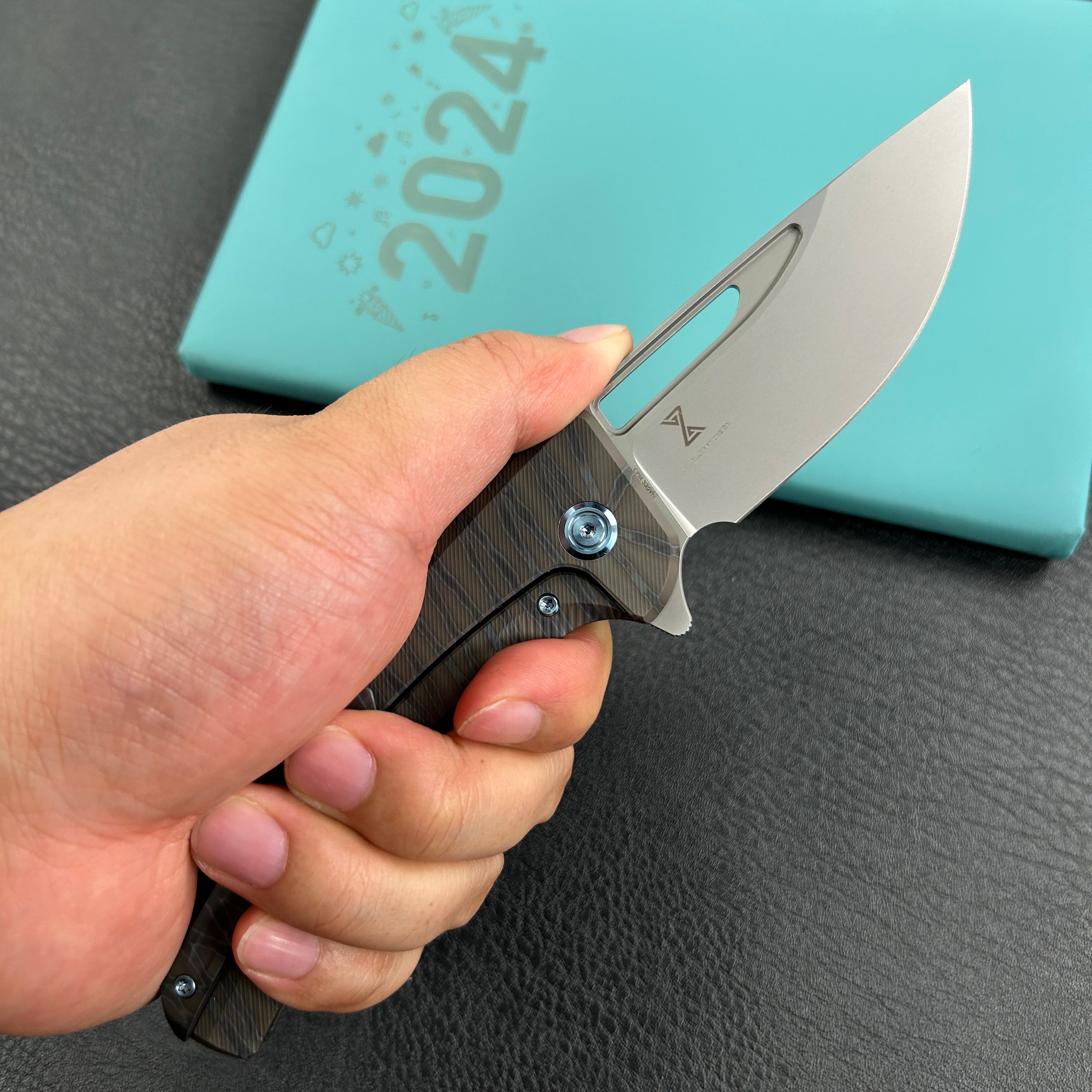 KUBEY KB368I Hyperion Frame Lock Flipper Knife Flame Titanium Handle w/ Micro Milling Lines 3.5" Sandblast CPM-S35VN