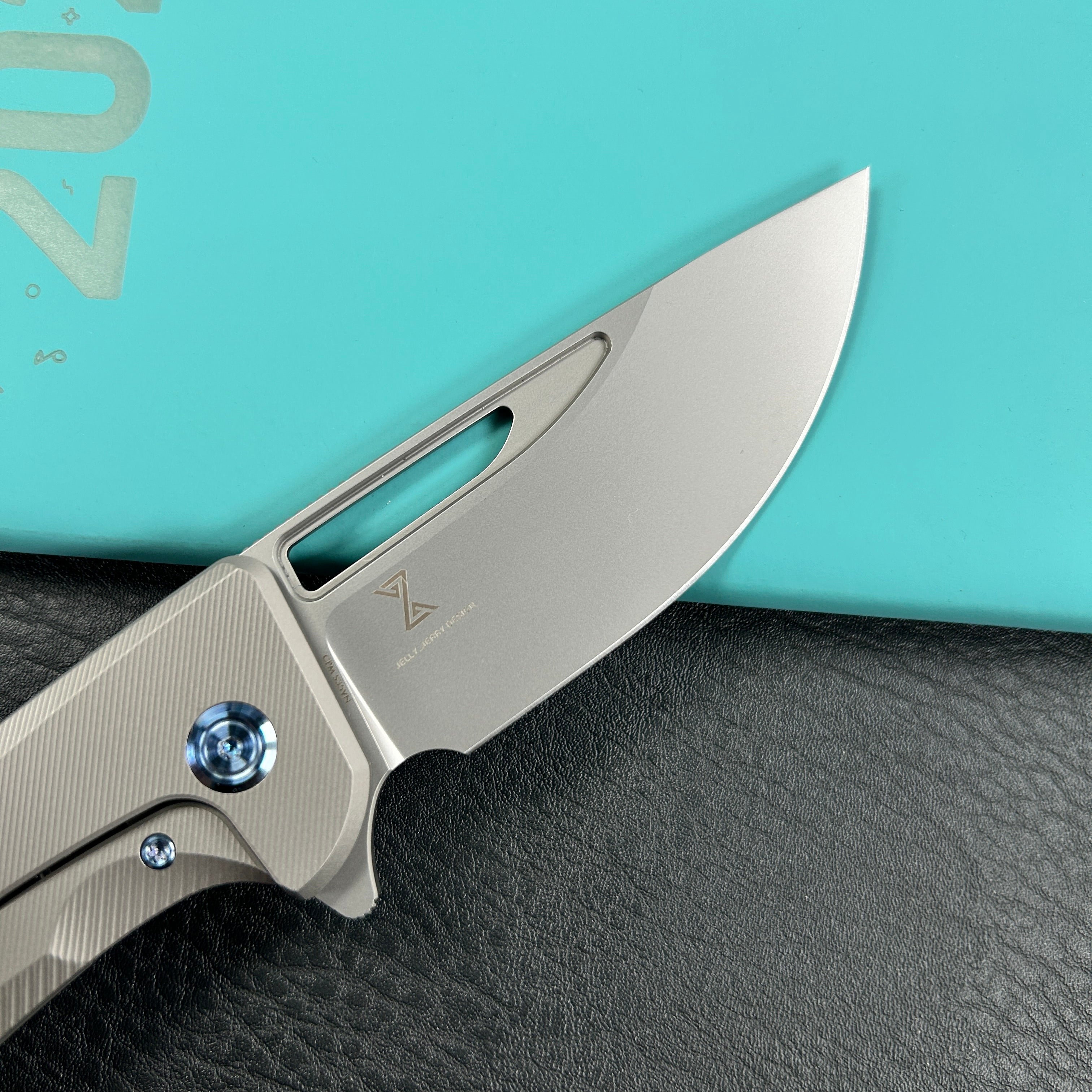 KUBEY KB368G Hyperion Frame Lock Flipper Knife Grey Titanium Handle w/ Micro Milling Lines 3.5" Sandblast CPM-S35VN