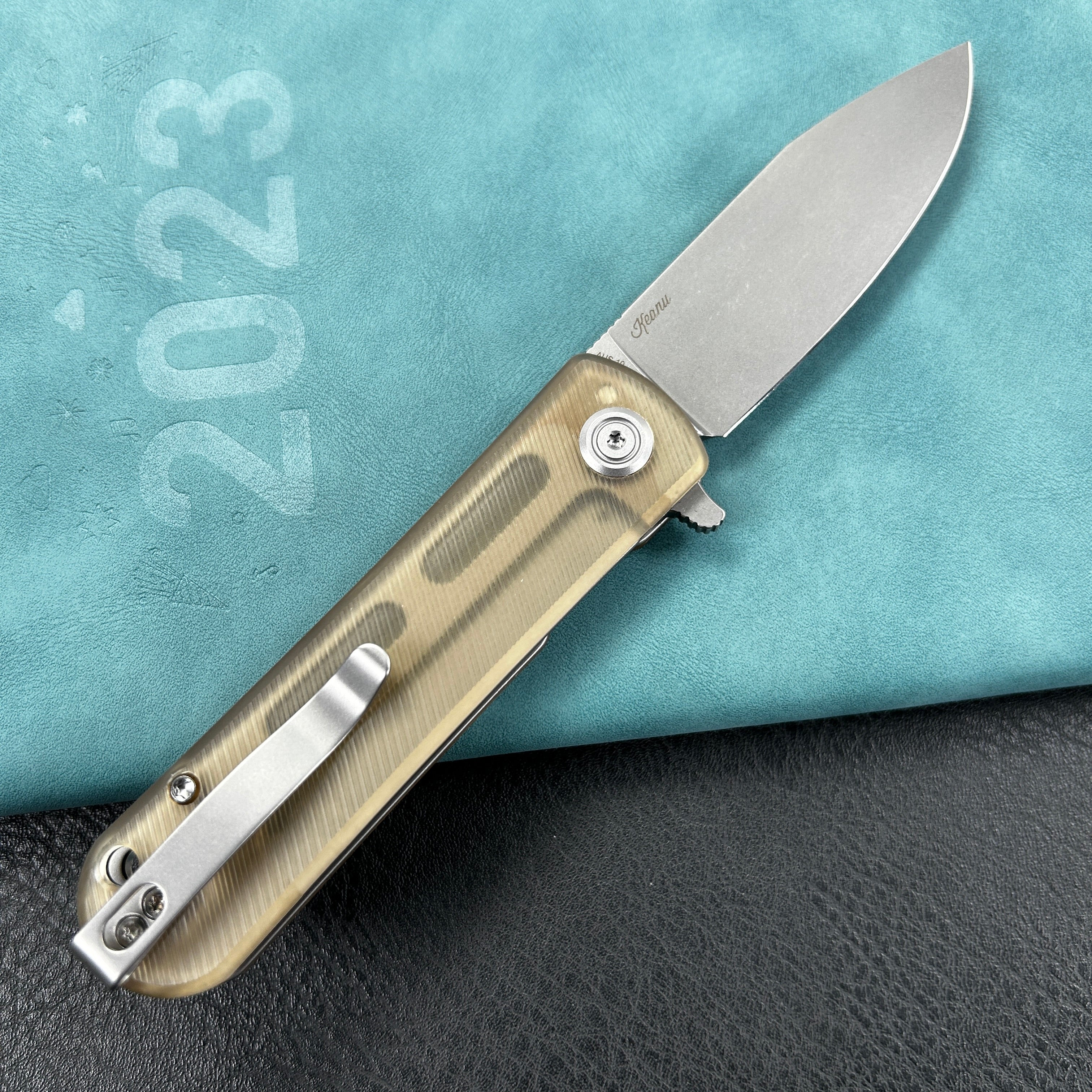 KUBEY KU371 NEO Outdoor Folding Pocket Knife  Ultem Handle 3.43" Beadblast AUS-10