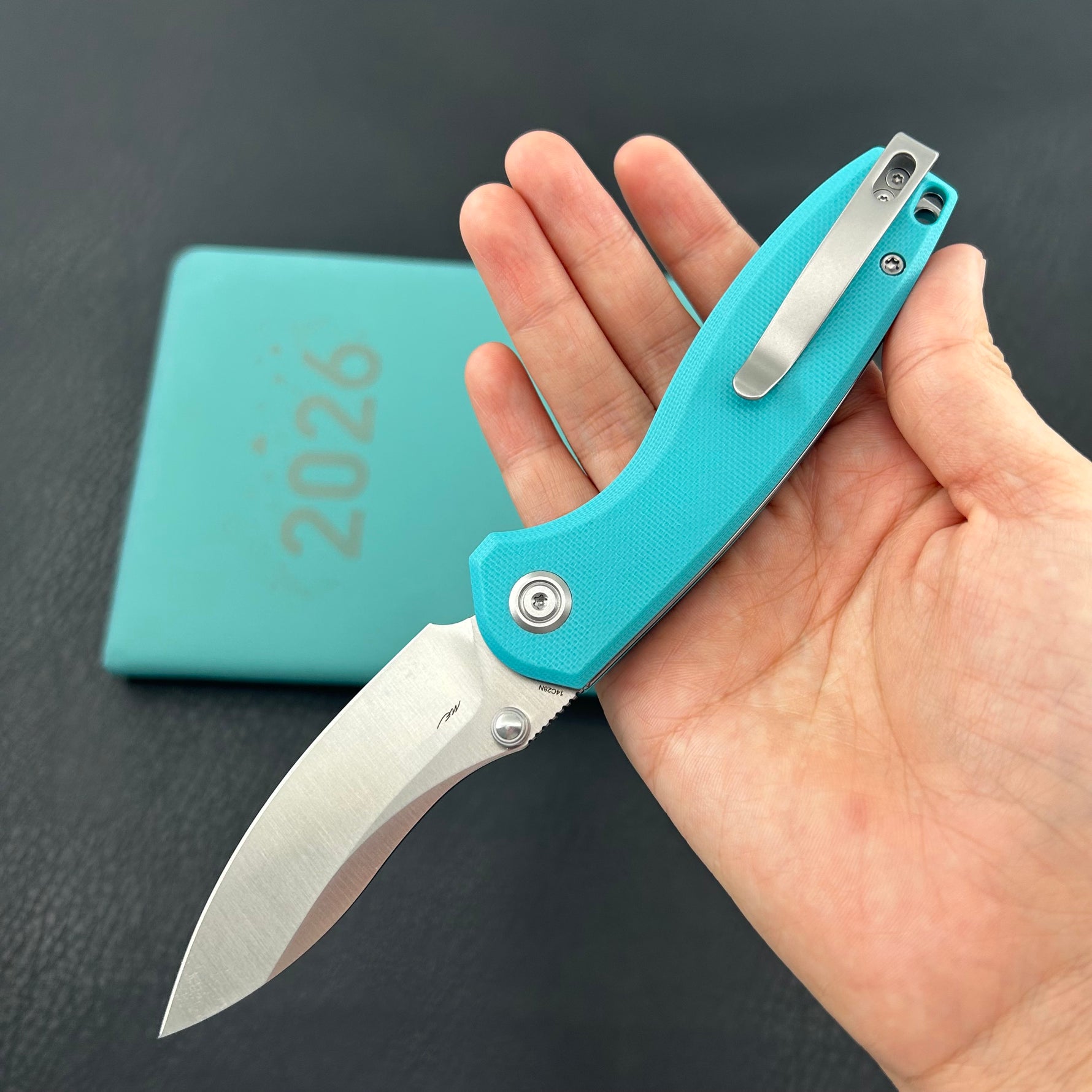 KUBEY Knife KU423B Pard Buttonlock Tiffany Blue  14C28N Folding Knife
