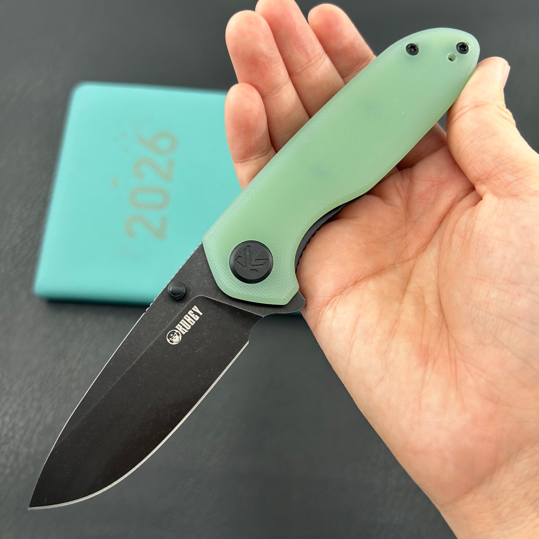 KUBEY Knife KU342K Belus Liner Lock Black Jade  14C28N Folding Knife