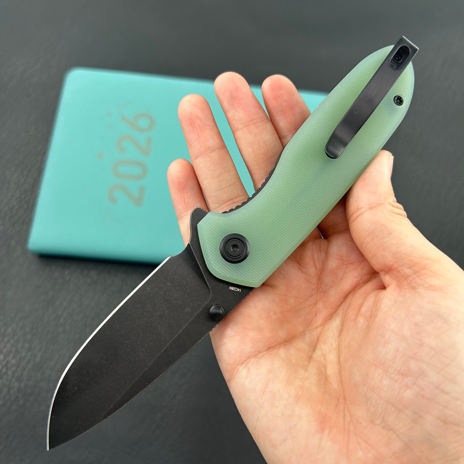 KUBEY Knife KU342K Belus Liner Lock Black Jade  14C28N Folding Knife