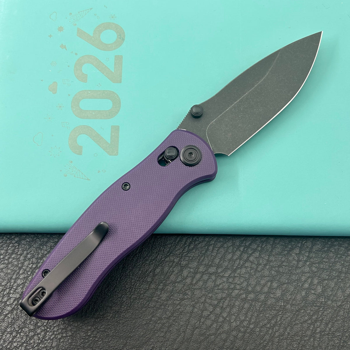 KUBEY KU481D Pebble Crossbar Lock Black Purple  14C28N Folding Knife