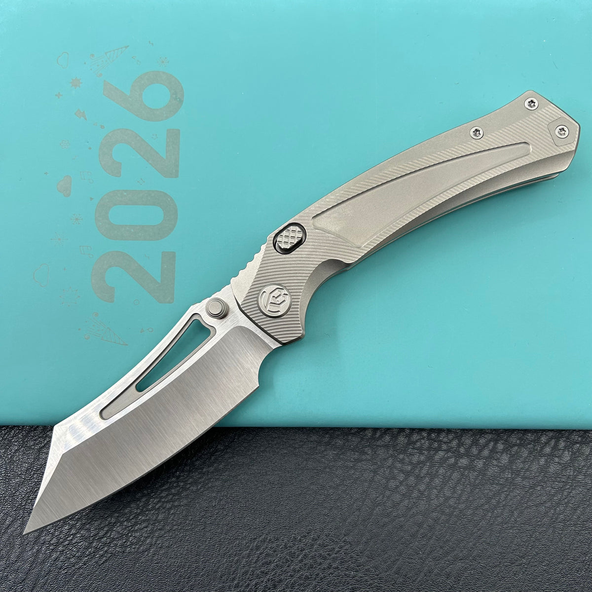 KB KNIVES KB398A Pirate Folding Knife Sandblasting Titanium Handle 3.46" Belt Satin M390 Blade