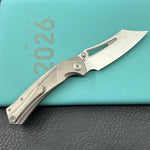 KB KNIVES KB398A Pirate Folding Knife Sandblasting Titanium Handle 3.46" Belt Satin M390 Blade