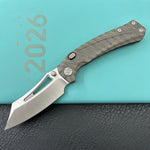 KB KNIVES KB398B Pirate Folding Knife Flame Ano Titanium Handle 3.46" Belt Satin M390 Blade