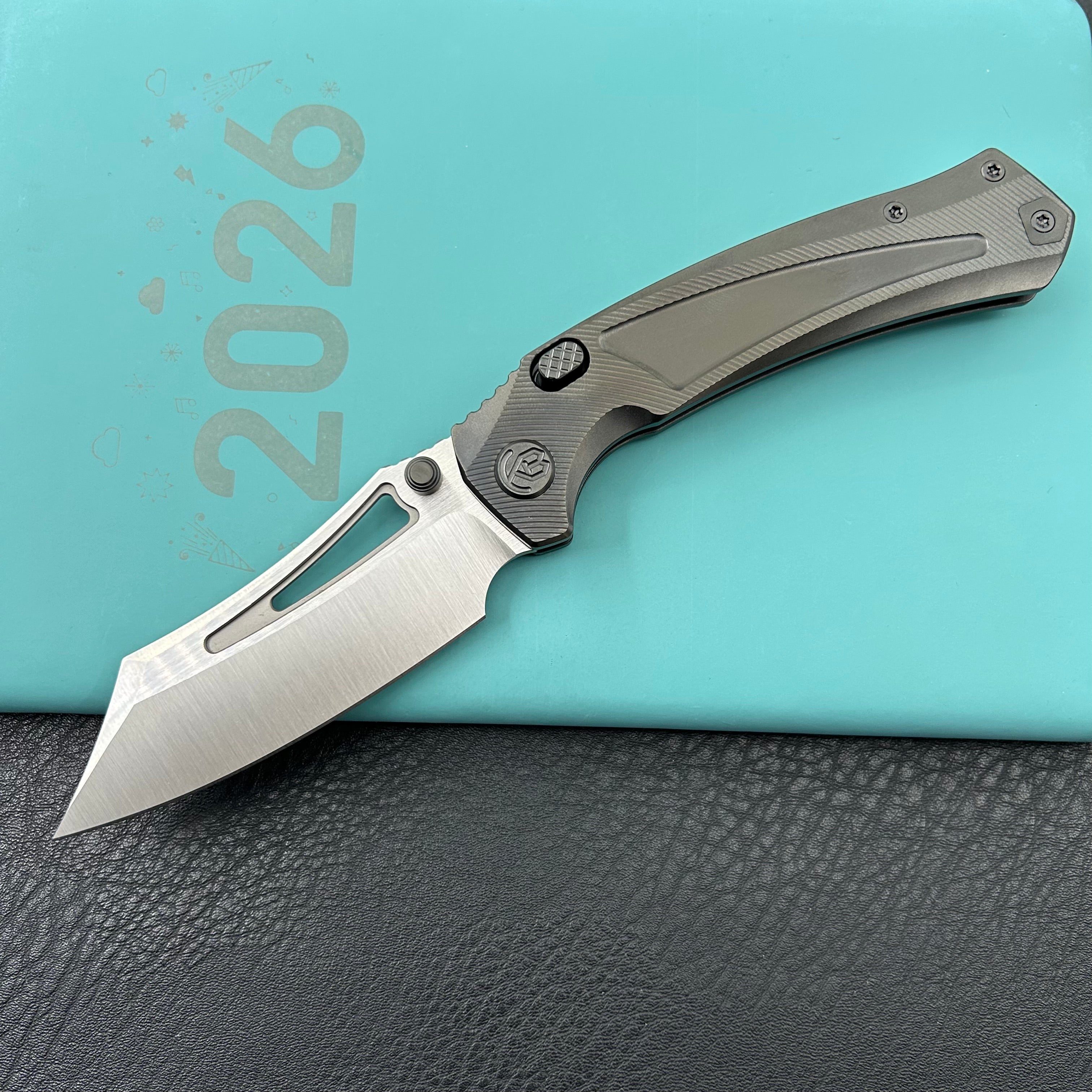 KB KNIVES KB398C Pirate Folding Knife DLC Titanium Handle 3.46" Belt Satin M390 Blade