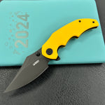 KUBEY knife KU181G Ceto Flipper Camping Folding Knife Yellow G-10 Handle 3.46" Blackwash 14C28N Blade
