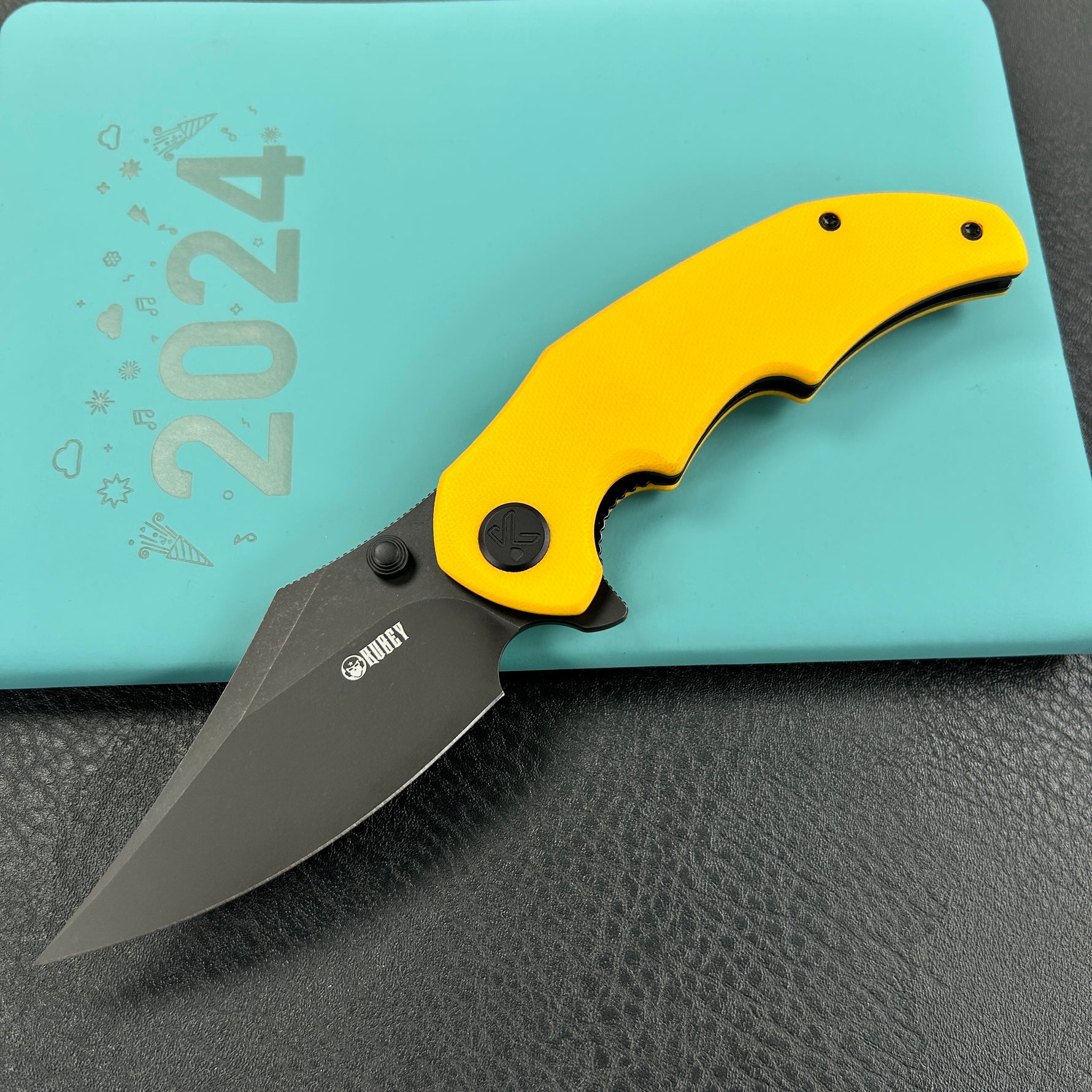 KUBEY knife KU181G Ceto Flipper Camping Folding Knife Yellow G-10 Handle 3.46" Blackwash 14C28N Blade