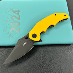 KUBEY KU181G Ceto Flipper Camping Folding Knife Yellow G-10 Handle 3.46" Blackwash 14C28N Blade