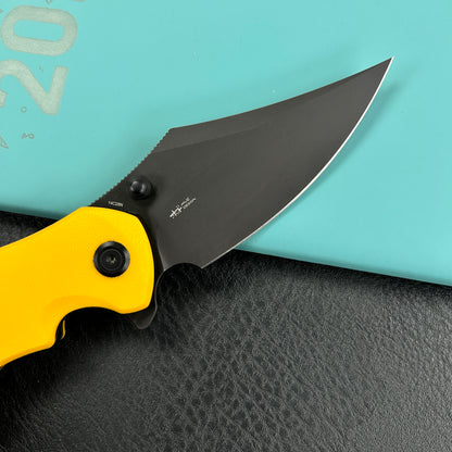 KUBEY KU181G Ceto Flipper Camping Folding Knife Yellow G-10 Handle 3.46" Blackwash 14C28N Blade