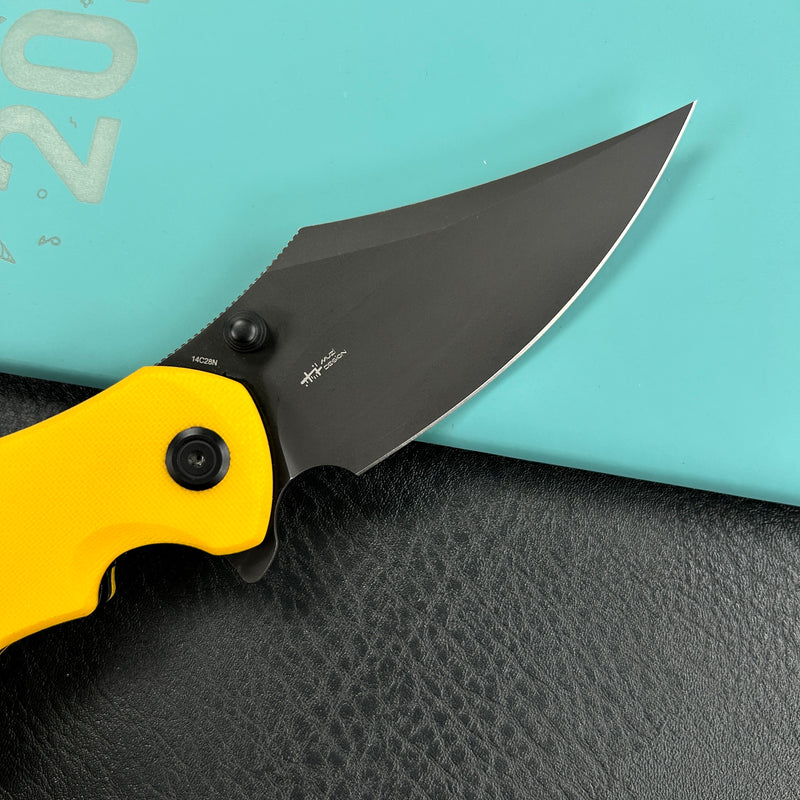KUBEY KU181G Ceto Flipper Camping Folding Knife Yellow G-10 Handle 3.46" Blackwash 14C28N Blade