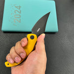 KUBEY knife KU181G Ceto Flipper Camping Folding Knife Yellow G-10 Handle 3.46" Blackwash 14C28N Blade