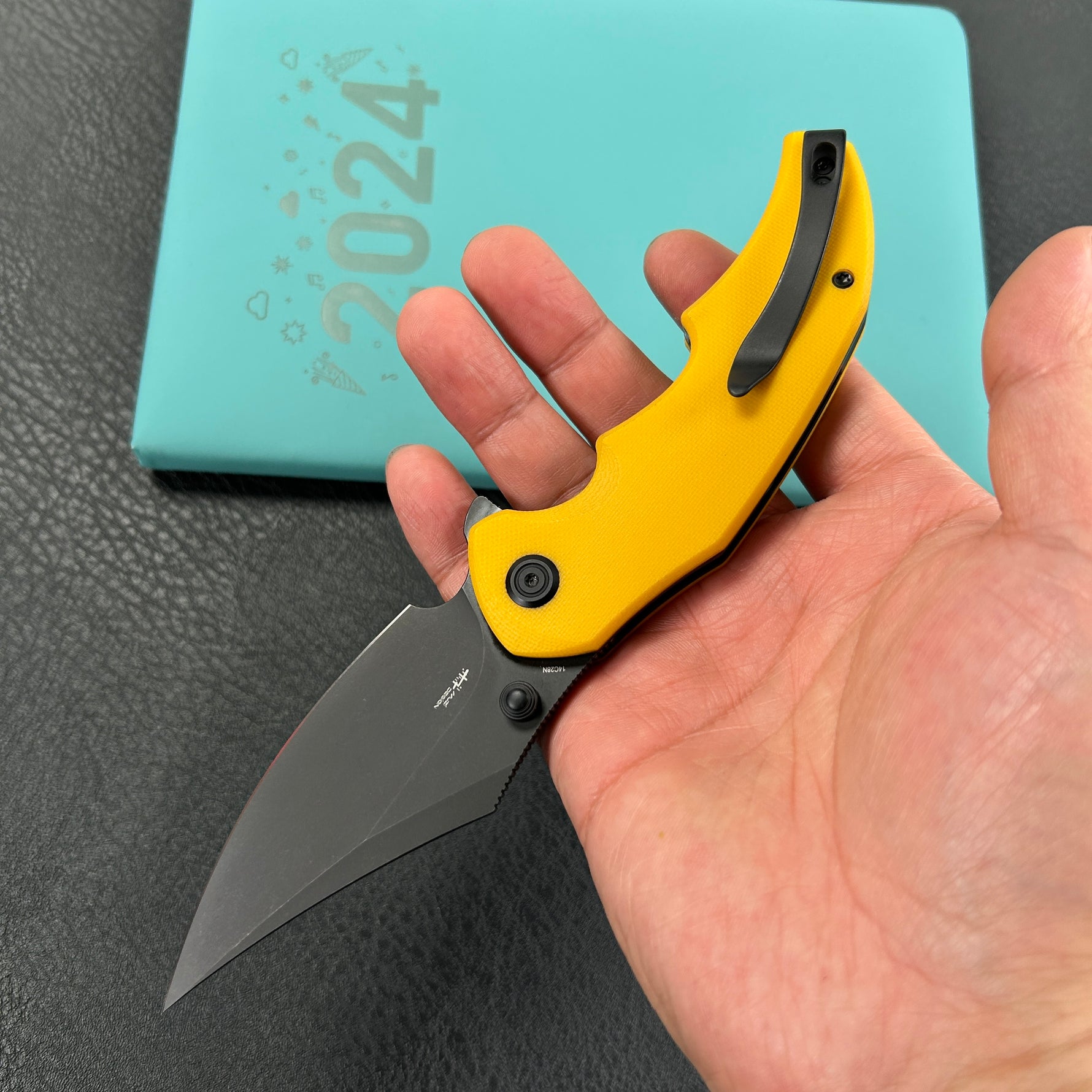 KUBEY knife KU181G Ceto Flipper Camping Folding Knife Yellow G-10 Handle 3.46" Blackwash 14C28N Blade