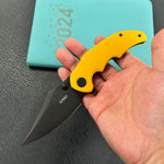 KUBEY knife KU181G Ceto Flipper Camping Folding Knife Yellow G-10 Handle 3.46" Blackwash 14C28N Blade