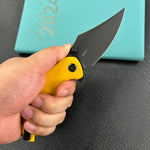 KUBEY knife KU181G Ceto Flipper Camping Folding Knife Yellow G-10 Handle 3.46" Blackwash 14C28N Blade