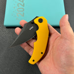 KUBEY knife KU181G Ceto Flipper Camping Folding Knife Yellow G-10 Handle 3.46" Blackwash 14C28N Blade