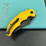 KUBEY knife KU181G Ceto Flipper Camping Folding Knife Yellow G-10 Handle 3.46" Blackwash 14C28N Blade
