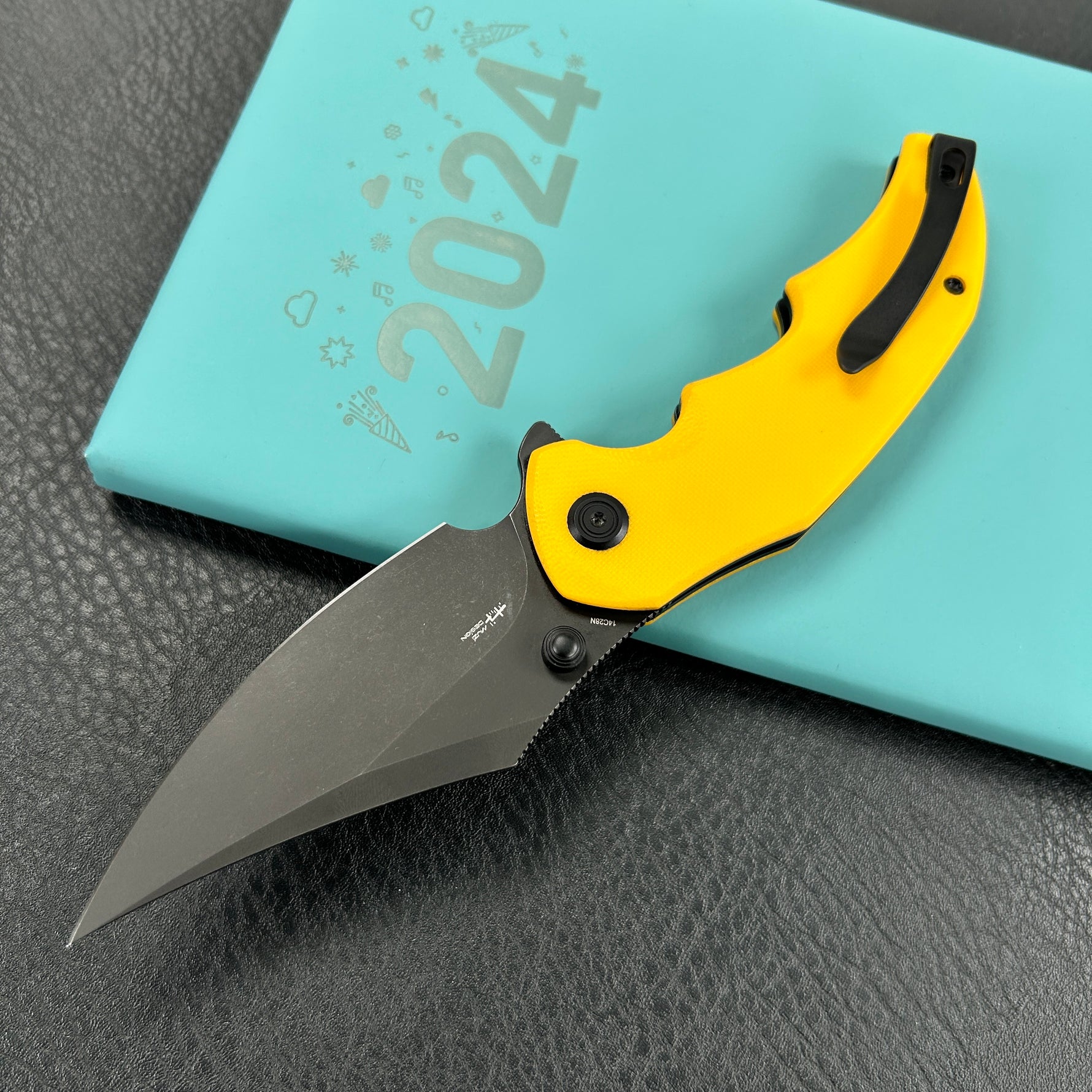 KUBEY knife KU181G Ceto Flipper Camping Folding Knife Yellow G-10 Handle 3.46" Blackwash 14C28N Blade