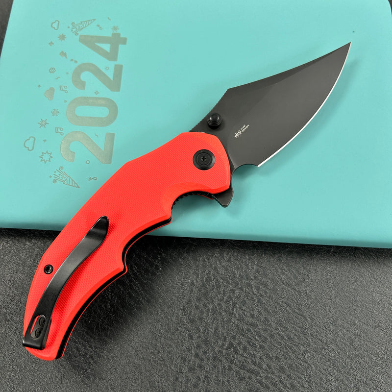 KUBEY KU181E Ceto Flipper Camping Folding Knife Red G-10 Handle 3.46" Blackwash 14C28N Blade