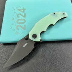 KUBEY KU181F Ceto Flipper Camping Folding Knife Jade G-10 Handle 3.46" Blackwash 14C28N Blade