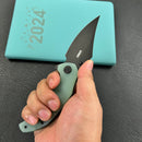 KUBEY KU181F Ceto Flipper Camping Folding Knife Jade G-10 Handle 3.46" Blackwash 14C28N Blade