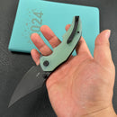KUBEY KU181F Ceto Flipper Camping Folding Knife Jade G-10 Handle 3.46" Blackwash 14C28N Blade