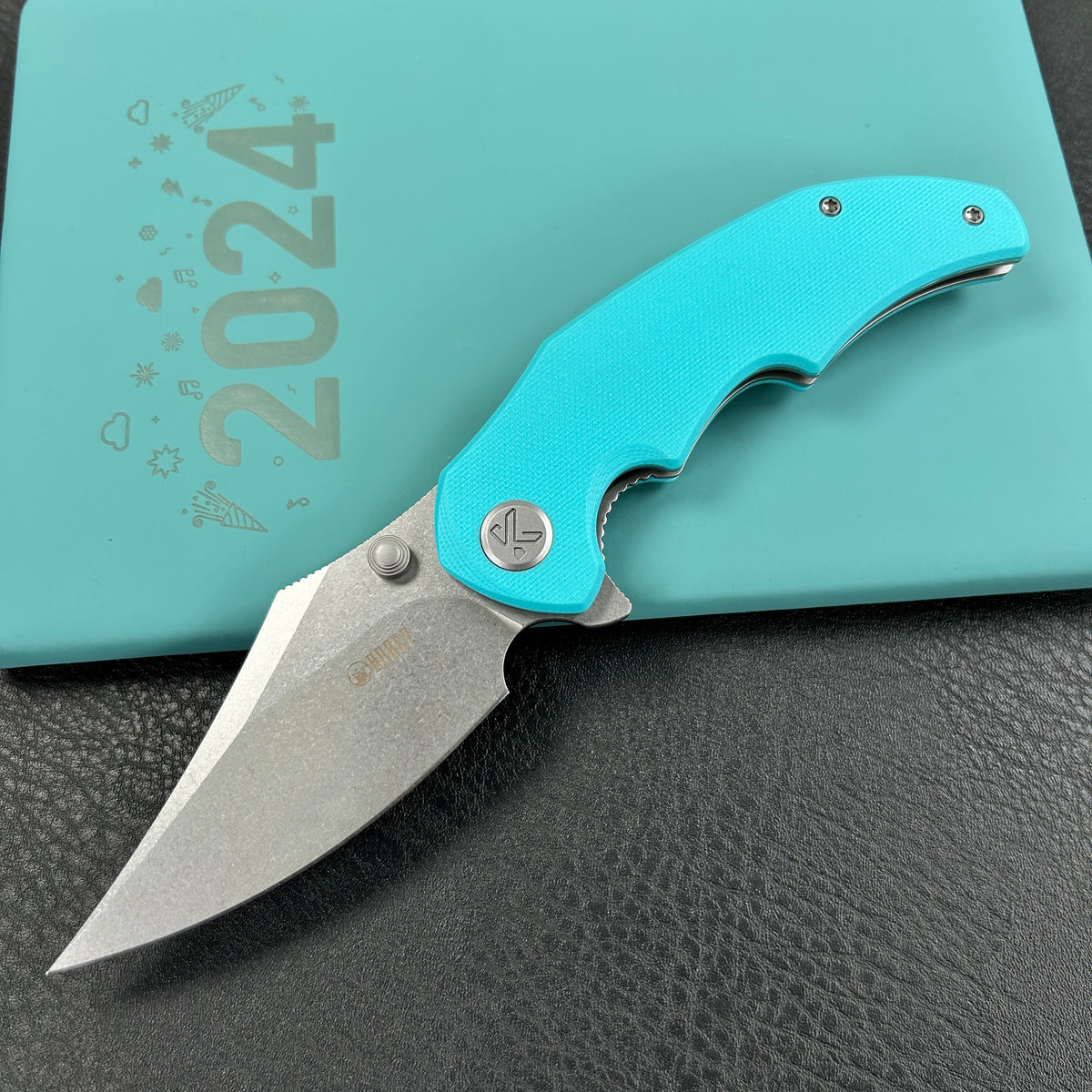 KUBEY  KU181B Ceto Flipper Camping Folding Knife Tiffany Blue G-10 Handle 3.46" Stonewash 14C28N Blade