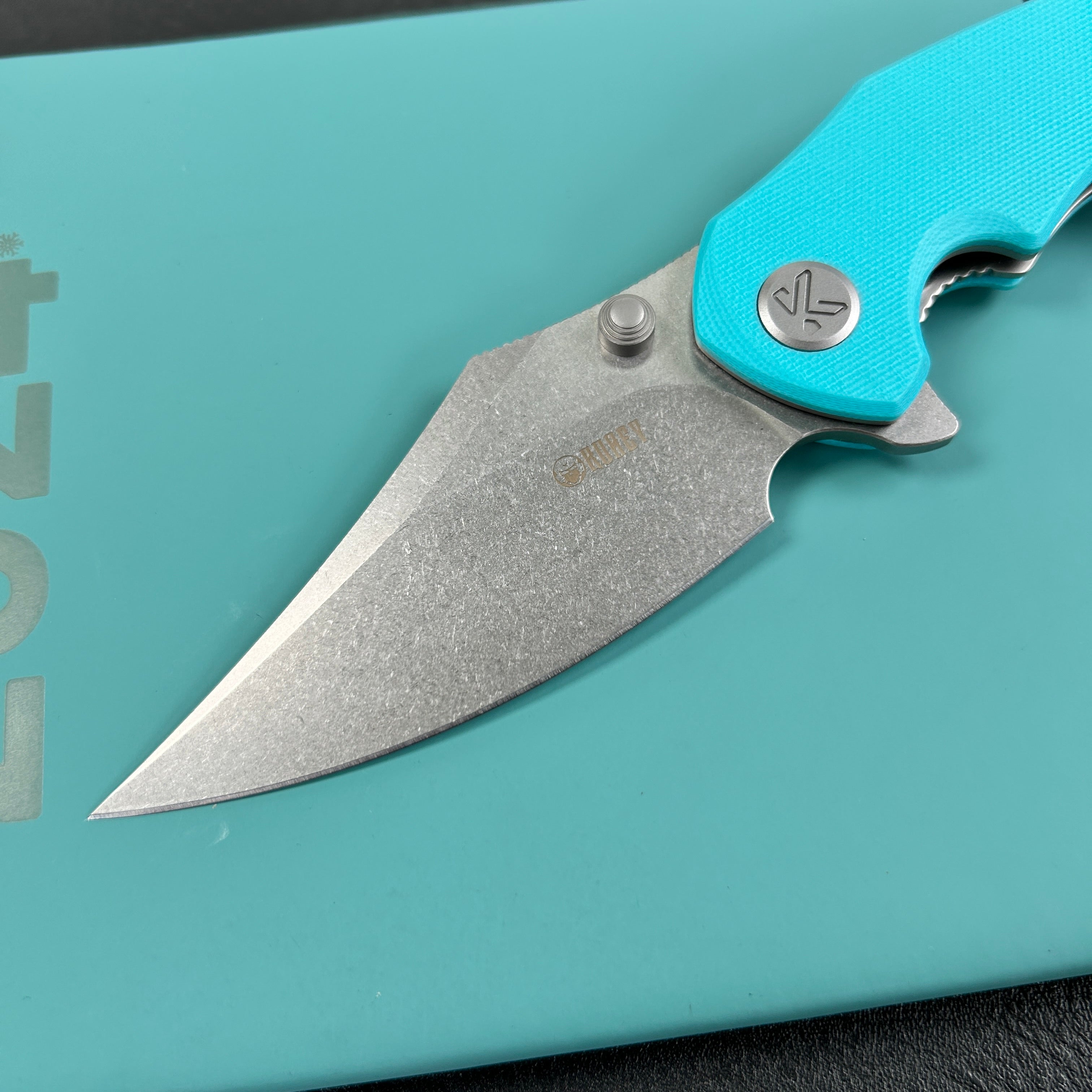 KUBEY  KU181B Ceto Flipper Camping Folding Knife Tiffany Blue G-10 Handle 3.46" Stonewash 14C28N Blade