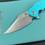 KUBEY  KU181B Ceto Flipper Camping Folding Knife Tiffany Blue G-10 Handle 3.46" Stonewash 14C28N Blade