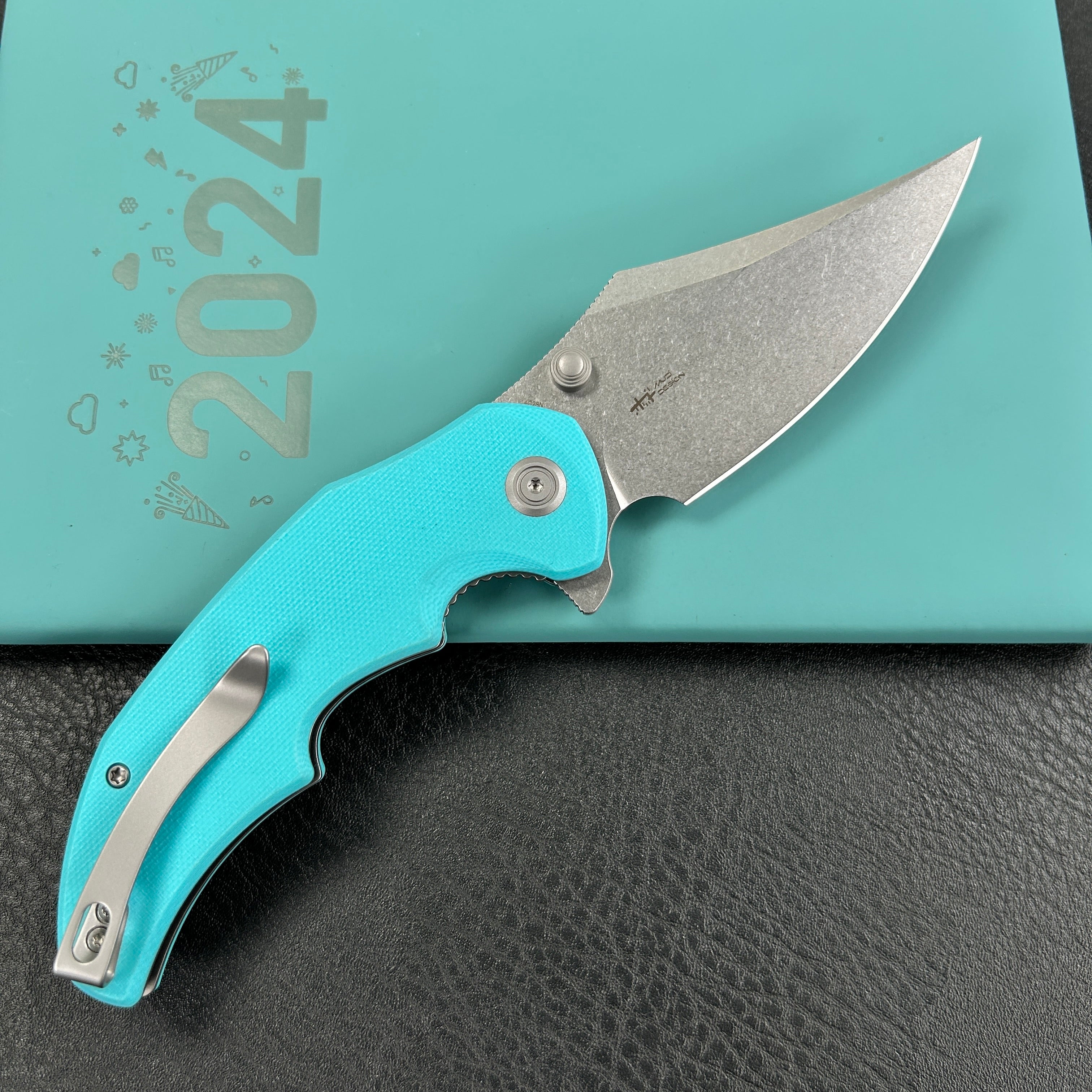 KUBEY  KU181B Ceto Flipper Camping Folding Knife Tiffany Blue G-10 Handle 3.46" Stonewash 14C28N Blade