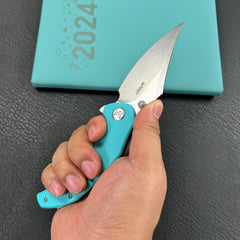 KUBEY  KU181B Ceto Flipper Camping Folding Knife Tiffany Blue G-10 Handle 3.46" Stonewash 14C28N Blade