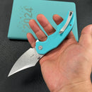 KUBEY  KU181B Ceto Flipper Camping Folding Knife Tiffany Blue G-10 Handle 3.46" Stonewash 14C28N Blade
