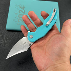 KUBEY  KU181B Ceto Flipper Camping Folding Knife Tiffany Blue G-10 Handle 3.46" Stonewash 14C28N Blade