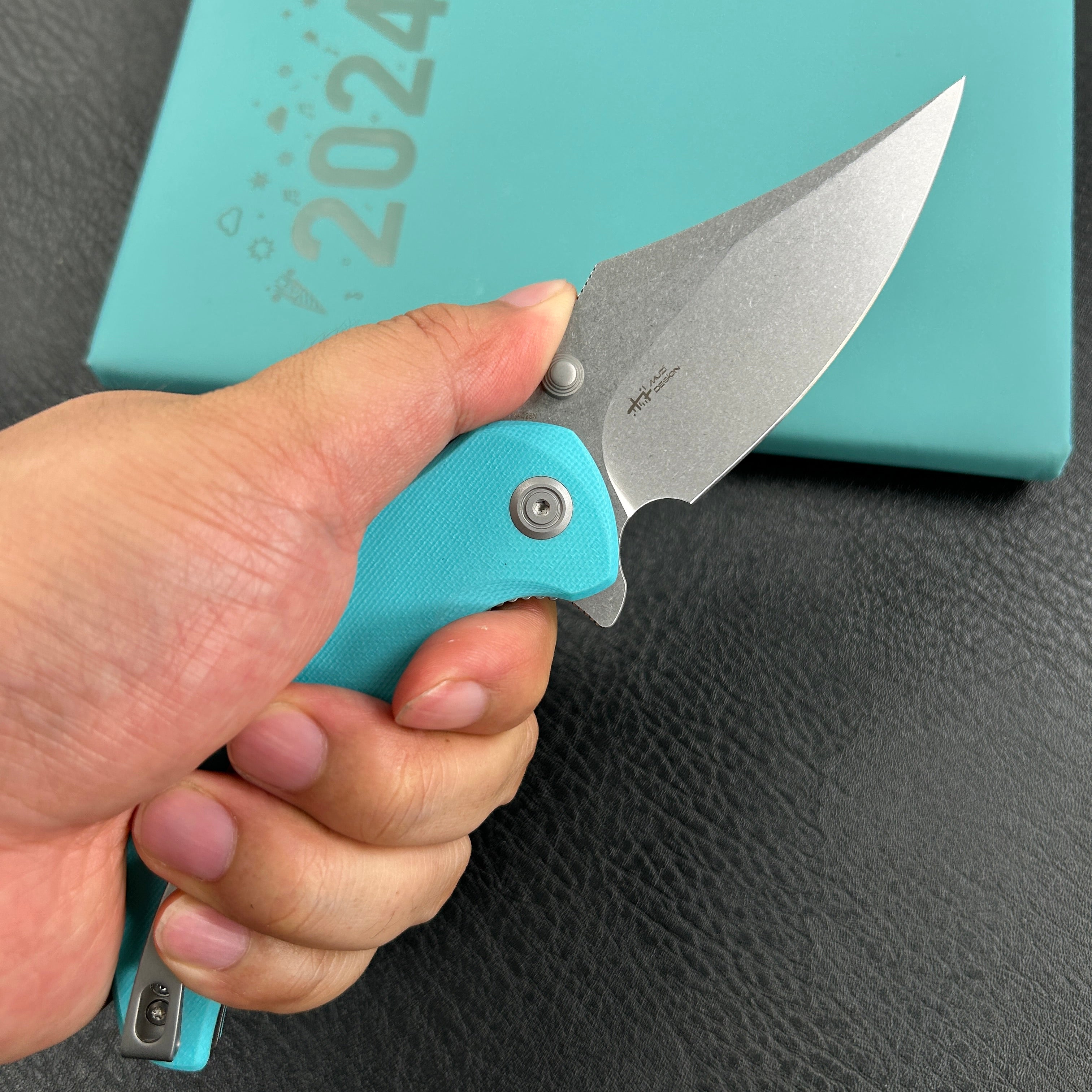 KUBEY  KU181B Ceto Flipper Camping Folding Knife Tiffany Blue G-10 Handle 3.46" Stonewash 14C28N Blade