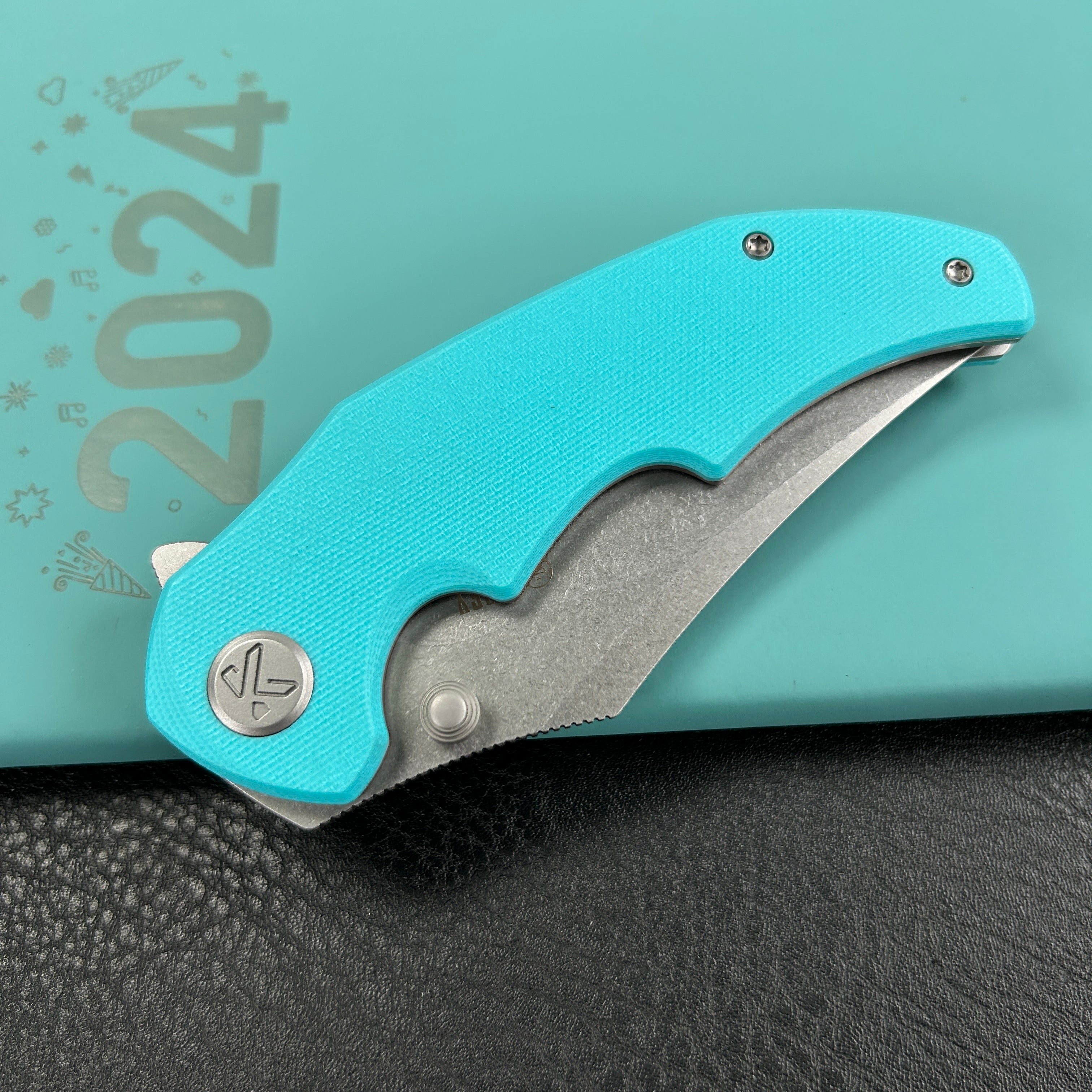 KUBEY  KU181B Ceto Flipper Camping Folding Knife Tiffany Blue G-10 Handle 3.46" Stonewash 14C28N Blade