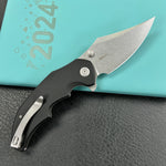 KUBEY KU181A Ceto Flipper Camping Folding Knife Black G-10 Handle 3.46" Stonewash 14C28N Blade