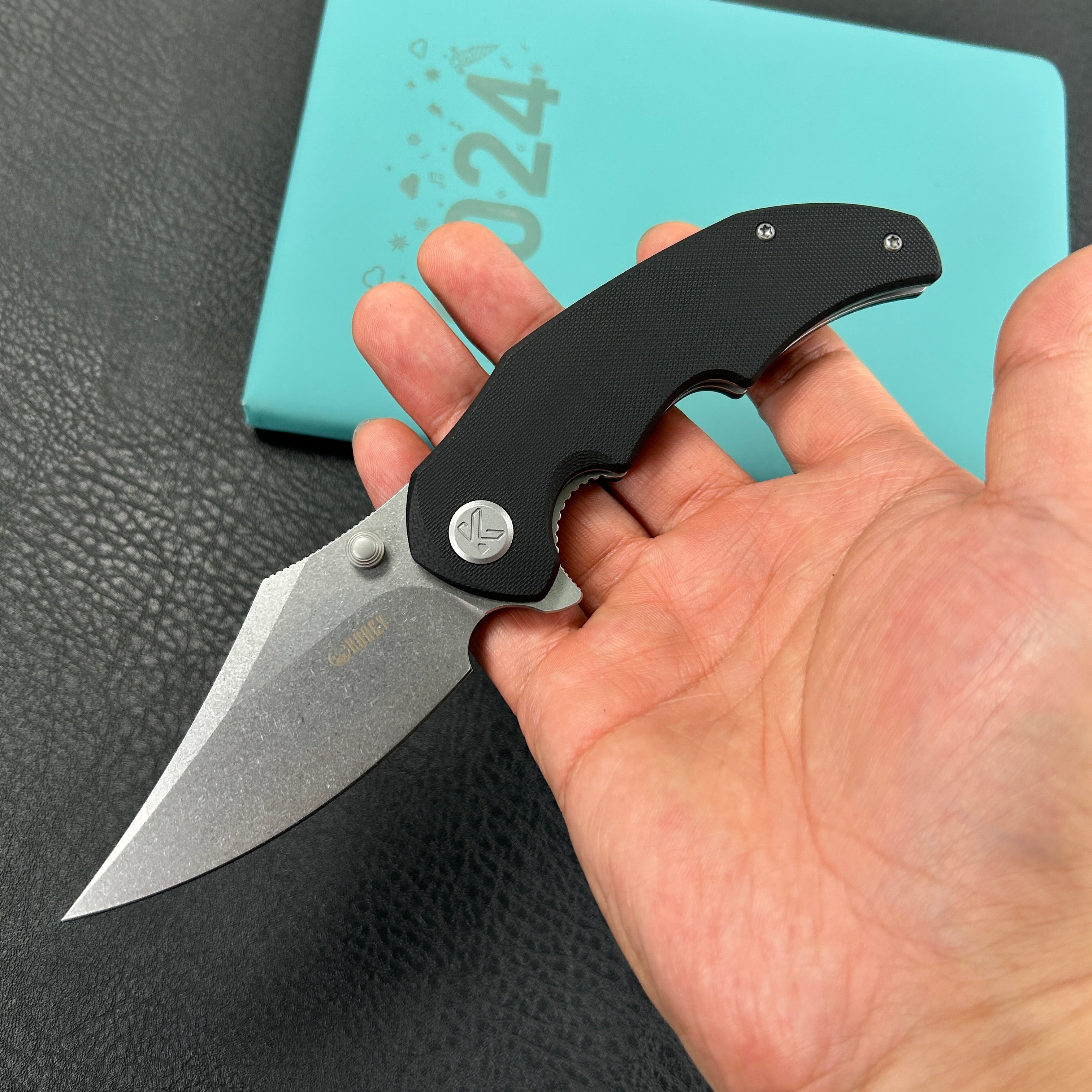 KUBEY KU181A Ceto Flipper Camping Folding Knife Black G-10 Handle 3.46" Stonewash 14C28N Blade