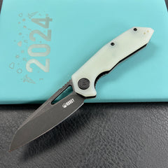 KUBEY KU291R Vagrant Liner Lock Folding Knife Jade G10 Handle 3.1" Blackwash 14C28N