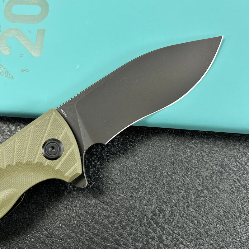 KUBEY KU208J Timberwolf Flipper Outdoor Folding Knife Green G-10 Handle 3.46" Blackwash 14C28N Blade