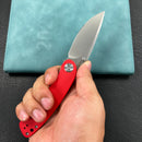 KUBEY KU344  Momentum Sherif Manganas Design Liner Lock Front Flipper / Dual Studs Open Folding Knife Red G10 Handle 3.43" Bead Blasted AUS-10