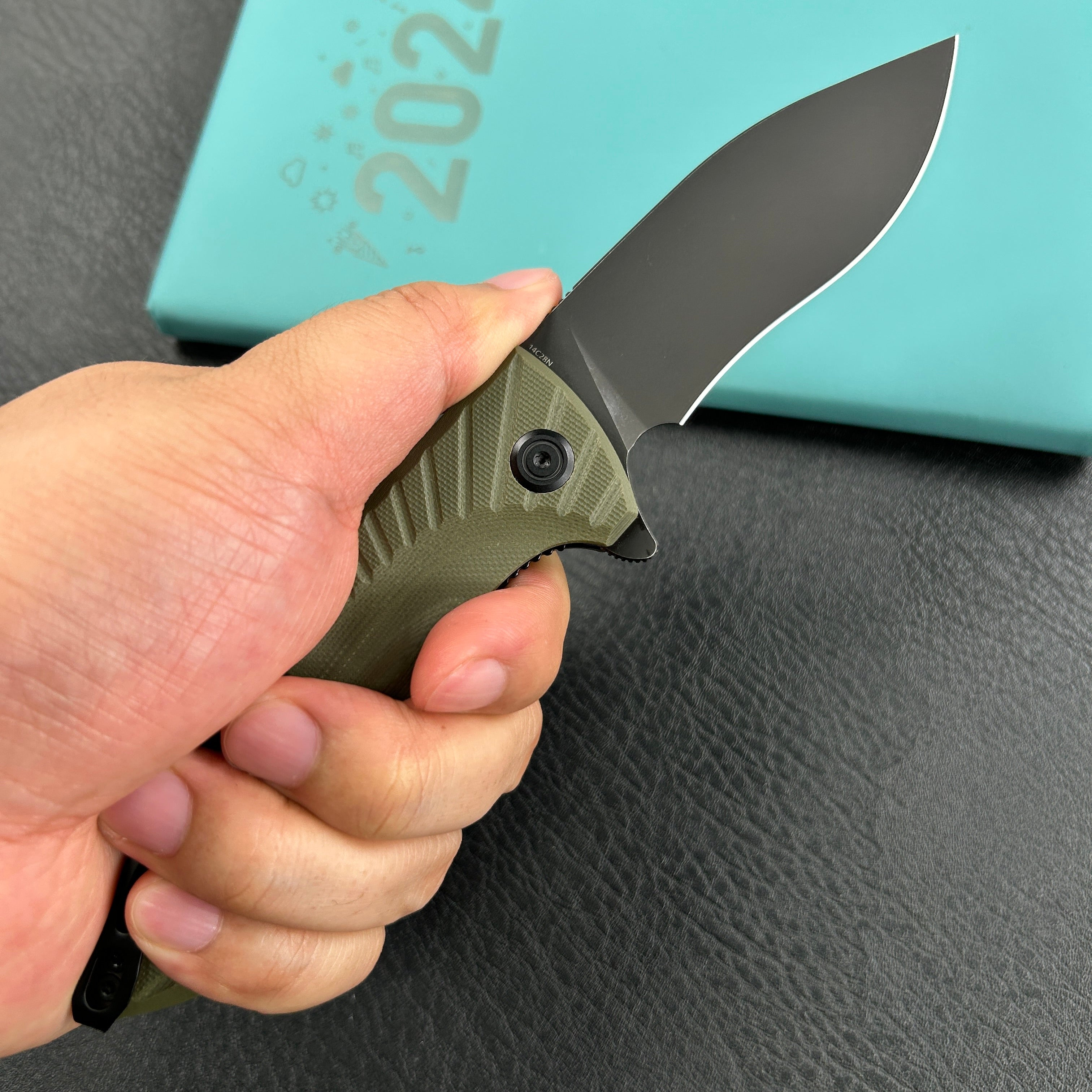 KUBEY KU208J Timberwolf Flipper Outdoor Folding Knife Green G-10 Handle 3.46" Blackwash 14C28N Blade