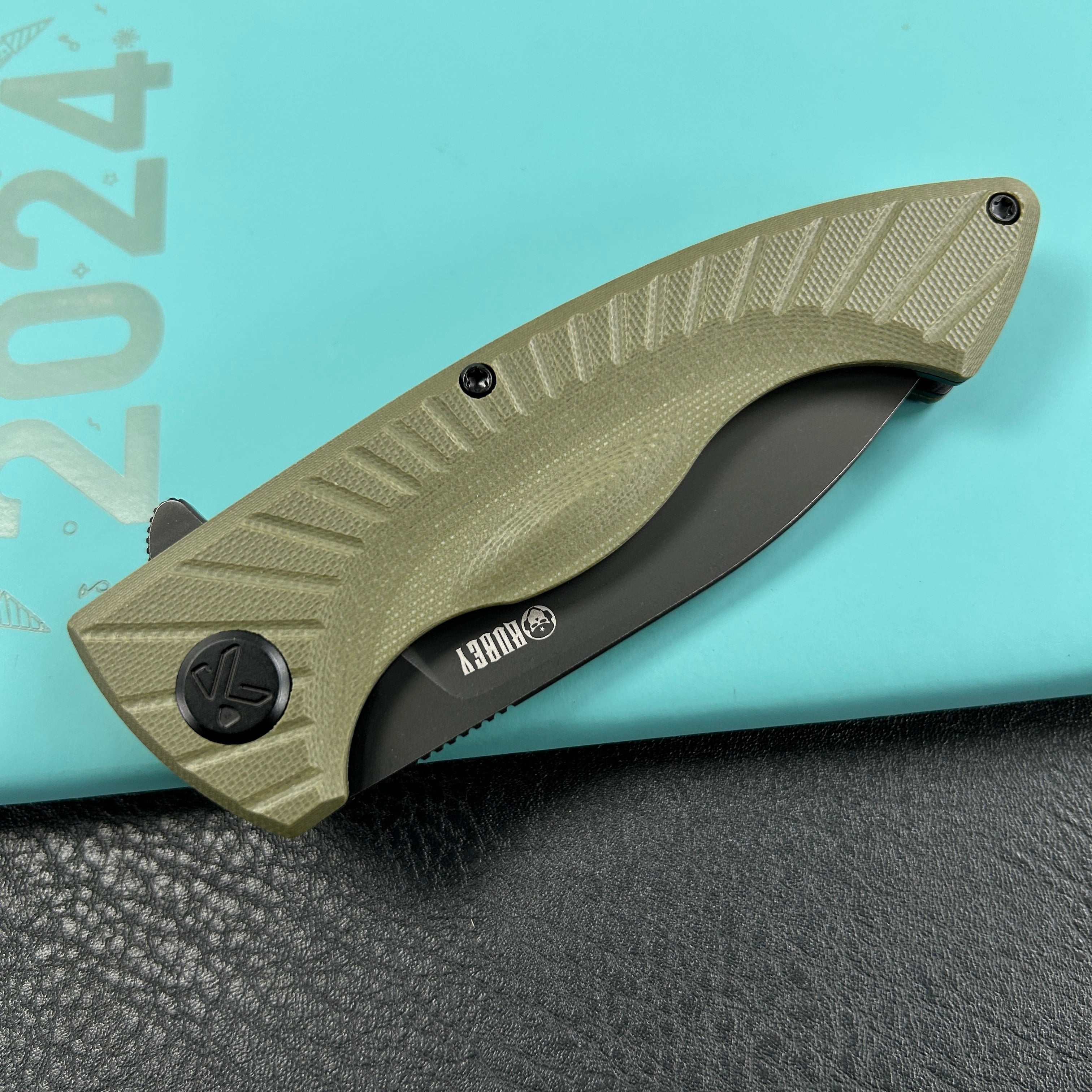 KUBEY KU208J Timberwolf Flipper Outdoor Folding Knife Green G-10 Handle 3.46" Blackwash 14C28N Blade